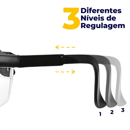 Kit 3 Óculos De Proteção Uv Anti Risco Incolor Ajustável Epi