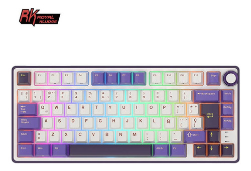 Teclado gamer Rk Royal Kludge QWERTY RK español España color blanco y violeta con luz RGB