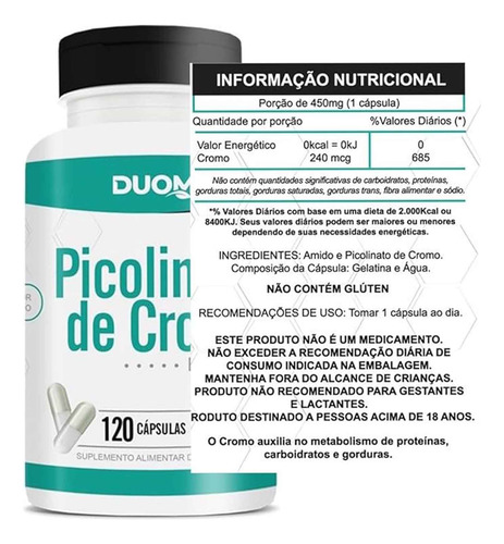 Kit 4x Picolinato De Cromo 240mcg 4x120 Cápsulas Duom