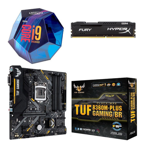 Imagem 1 de 1 de Kit Intel Core I9 9900k + Tuf B360m-plus Gaming + 8 Gb 2666