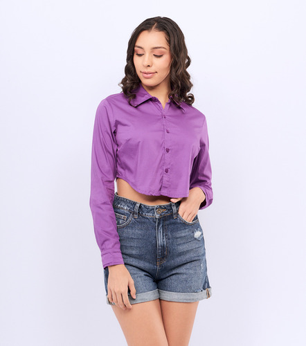 Blusa Para Mujer Camisera Corta Con Diseño En Ruedo Unser