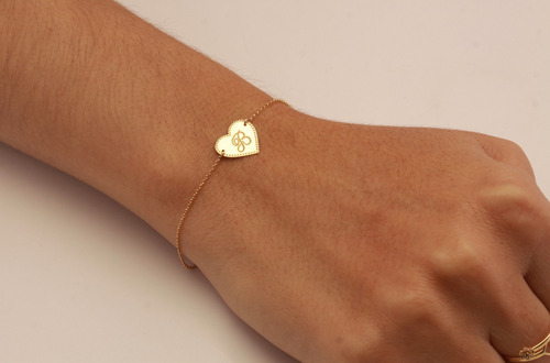 Pulseira Coração Com Letra Em Ouro 18k