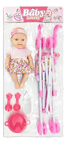 Muñeca con juego de cochecito, muñeca con cochecito, juego de juguetes para niñas, 10 pulgadas, suave, incluye cochecito y accesorios de alimentación, juego de juguetes para niños Muñeca con juego de cochecito, muñeca con cochecito, juego de juguetes para niñas, 10 pulgadas, suave, incluye cochecito y accesorios de alimentación, juego de juguetes para niños