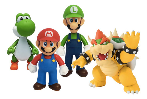 Set 4 Figuras Mario Bros Luigi Yoshi Bowser 12cm Articuladas