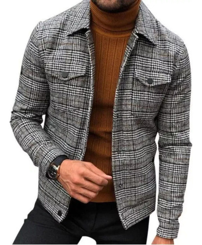 Chamarra Hombres Casual Solapa Slim Moda Cuadros