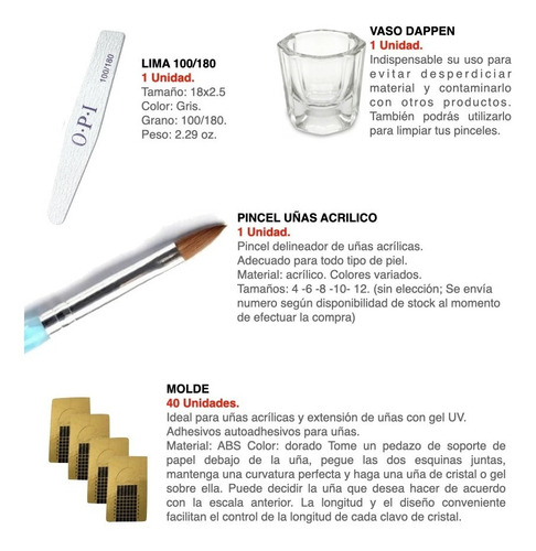 Imagen 2 de 10 de Kit Construccion Uñas Esculpidas Acrilico Polimero Monomero