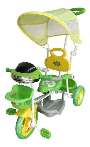 Triciclo Motoca Infantil Passeio Empurrador Verde Pedal Som