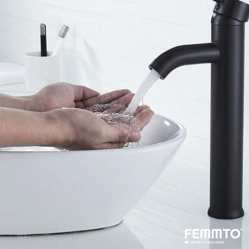 Imagen 7 de 9 de Griferia Baño Vanitory Canilla Monocomando Negra Acero Alta