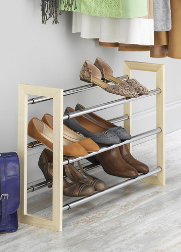 Zapatero Extensible De 3 Niveles - Apilable - Madera Na...