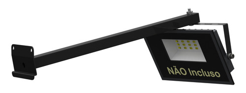 Suporte Refletor Led Inclinado Parede Base L Braço 40 Cm Preto