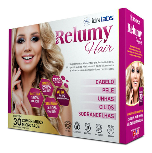  Relumy Hair 30 Cpr Crescimento Cabelo Pele Unhas Cilios 