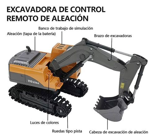 Excavadora Rc A Control Remoto 1:24 De Aleación De 6 Canales