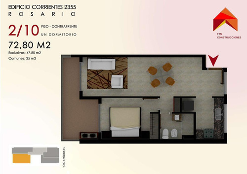 Departamento Un Dormitorio Al Contrafrente Con Balcón En Construcción - Abasto