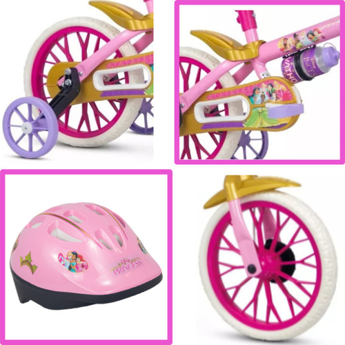 Bicicleta Princesas Disney E Capacete Infantil Nathor Aro 12