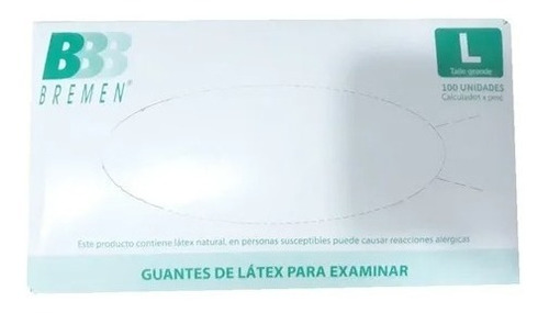 Guantes descartables antideslizantes Bremen Examinación color blanco talle L de látex con polvo x 100 unidades