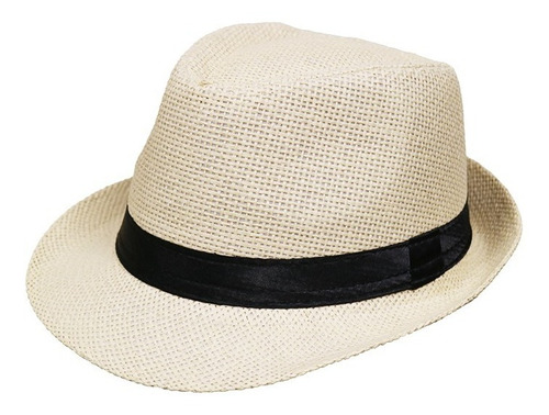 Sombrero Gorro Tipo Panama Panameño Blanco Con Cinta Negra