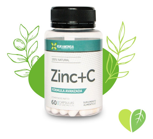 Zinc + Vitamina C Premium Sistema Inmune 60 Cáp De 500 Mg Sabor Sin sabor