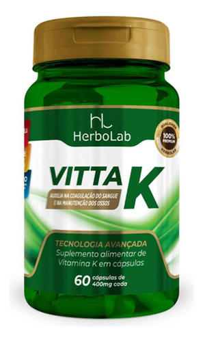 Vitta K2 Pura 400mg 60 Cápsulas Sabor Sem Sabor Herbolab