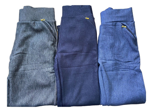 Pack De 3 Pantalones Calzas Jeans Con Forro Para Frio, Dama