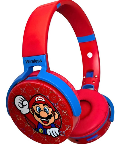 Fone De Ouvido Sem Fio Bluetooth Headphone Infantil Para Criança Menino E Menina Do Super Mário Bros Para Jogos Musica Diversão Compativel Com Samsung Motorola Xiaomi iPhone Vermelho Marca Bribel