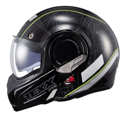 Capacete Moto Aticulado 180 Stratos Scratched Texx Modular Cor Preto/Verde Tamanho do capacete 56