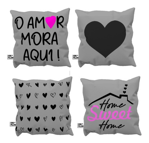 Kit Com 4 Capas Para Almofada Estampa De Gratidão 45x45 O Amor Mora Aqui