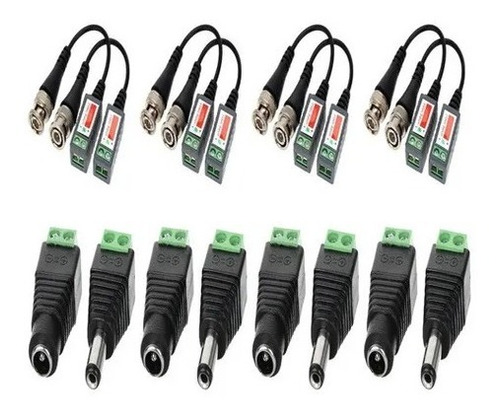 Kit De Video Balun Y Conectores Dc Macho Y Hembra 4 Camaras