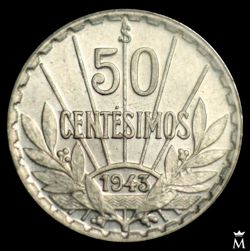 Mg* Uruguay 1943 Moneda De 50 Centésimos Plata Sin Circular