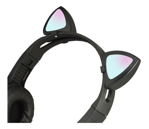 Imagen 2 de 4 de Audifonos Diadema 3.5mm Cat Orejas De Gato Luz Led Ear Bk-48