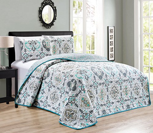 Grand Linen 3-piece Queen-full Abstract-solid Blue Grey Rev