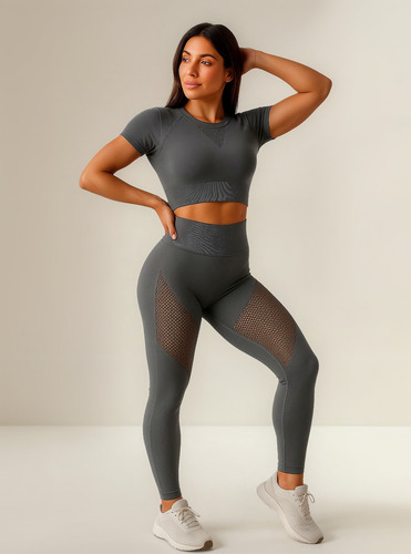 Conjunto Deportivo Mujer Irun Calza Push Up Frunce + Remera