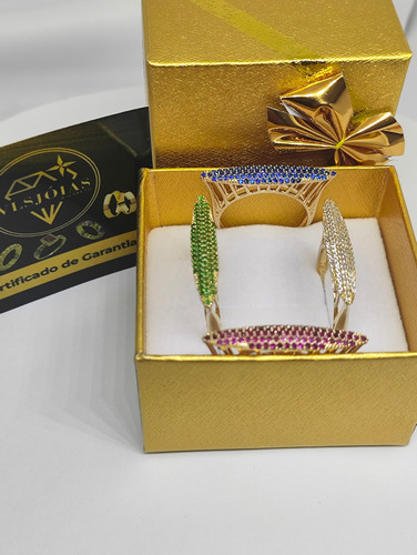 Anel Pavê Ouro 18k Com Zircônias Kit 4 Peças