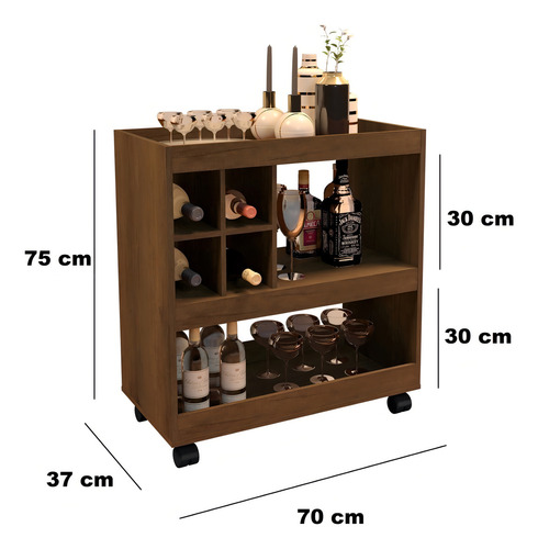 Aparador Decoração Barzinho Multi Uso Com Rodinhas - Canela