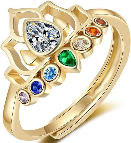 Anéis De Flor De Lótus Para Mulheres, Boho Colorful 7 Chakra
