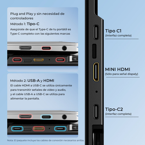 Monitor portátil extensible 16.1 1200p para portátiles y consolas de juegos con rotación de 360°