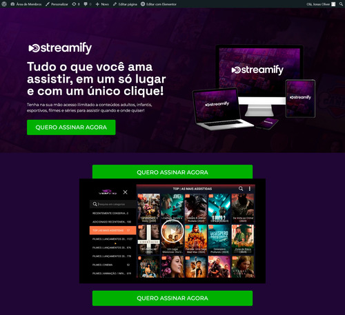 Landing Page Streaming ( Modelo Pronto) Em Elementor