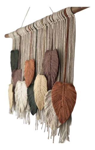 Tapiz Respaldo Macrame 120cmx60cm Hojas Plumas De Colores