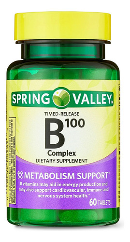 Spring Valley Complejo B-100 Con 60 Tabletas B-100 Complex Sabor Sin Sabor
