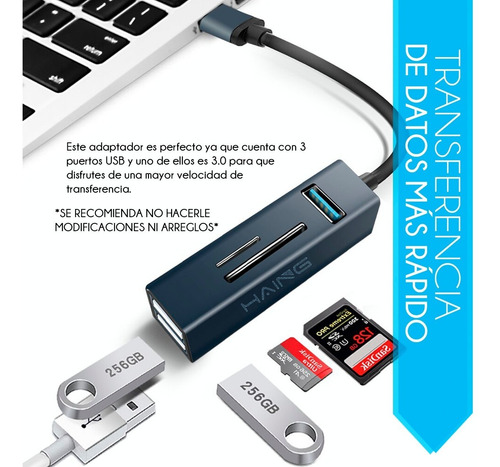 Hub Adaptador Tipo C Lector Usb 3.0 Memorias Micro Sd Otg Ha