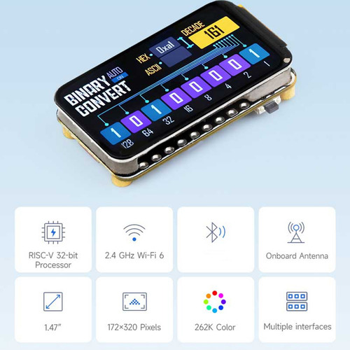 Placa De Desarrollo Esp32-c6 Con Pantalla Lcd St7789 De 1,47