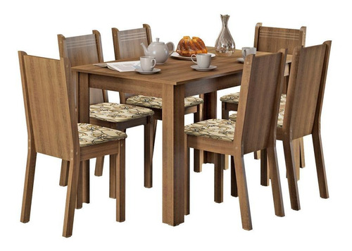 Mesa de comedor Madesa Maris de madera con 6 sillas, color rústico/beige lirio