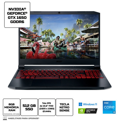 Notebook Gamer Acer An515-5759at I5 8gb 512gb Ssd 15.6'' W11 Cor Preto
