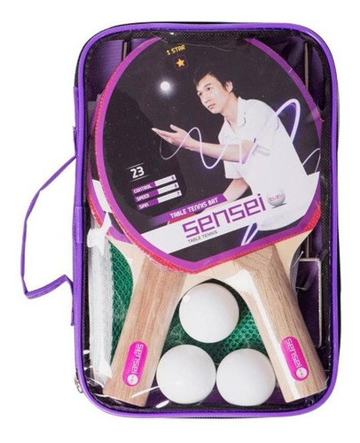 Imagen 2 de 2 de Drb Ping Pong - Set 2 Paletas 3 Pelotas Y Red Vio
