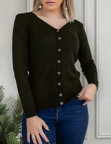 Casaquinho Cardigan De Modal Com Botões Básico Liso Tricot