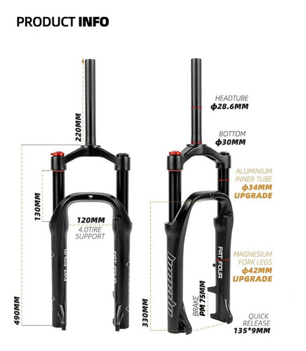 Syvrac Snow Bike Air Fork De 20 Pulgadas De Horquilla De De