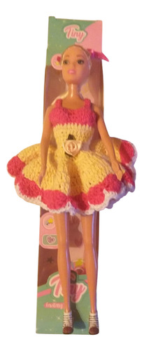Muñeca Tiny + Vestido A Crochet - Kustom - Nva