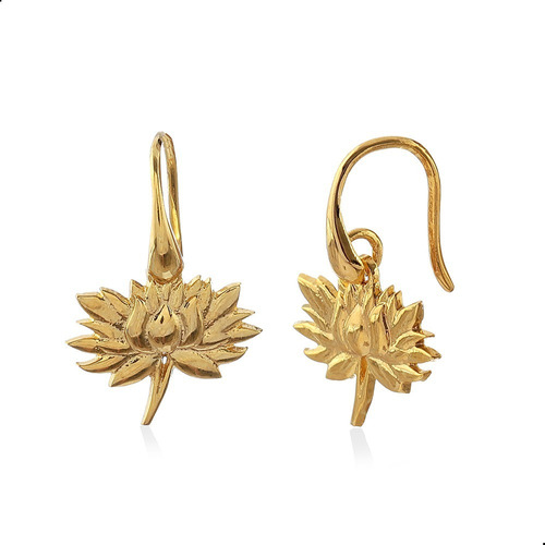 Brinco Flor De Lotus Perola Prata 925, Banho Ouro - 22039803