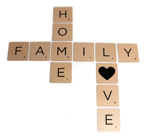 12 Letras Tipo Scrabbles Natural  Home, Family, Love , 15x15