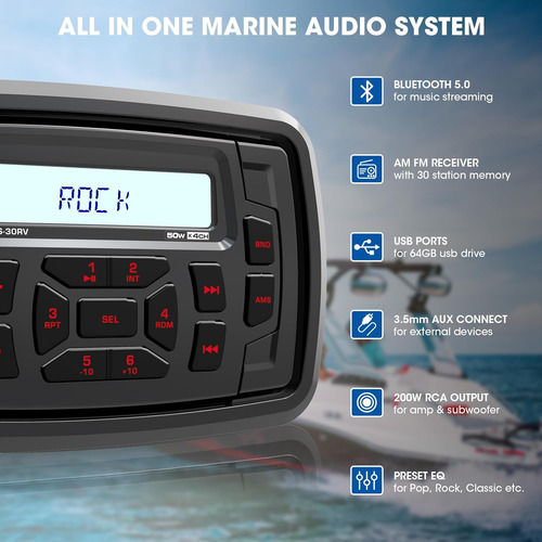 Receptor De Radio Marino Bluetooth Resistente Al Agua - 200