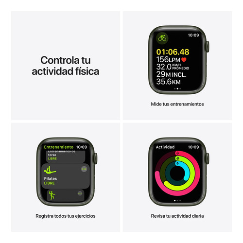 Imagen 6 de 9 de Apple Watch Series 7 (GPS, 45mm) - Caja de aluminio color verde - Correa deportiva verde trébol